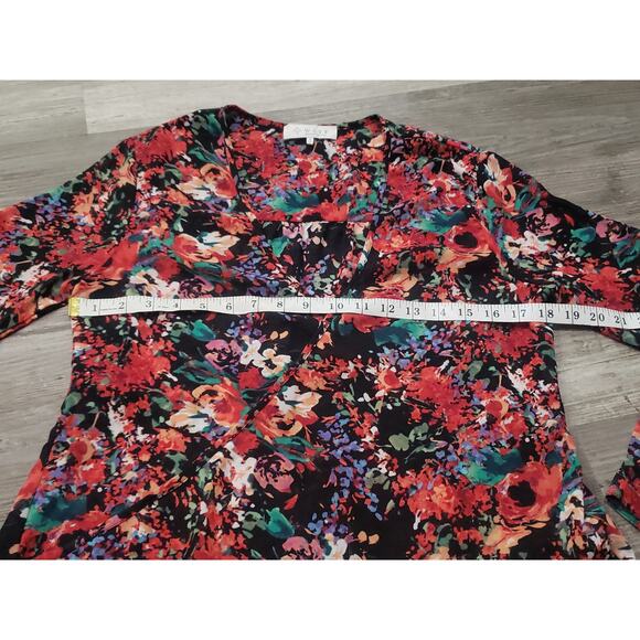 WAYF Floral Print Low High Front Wrap 100% Polyester Long Sleeved Blouse - Picture 7 of 9